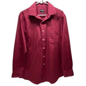 Van Heusen Flex Shirt Men's Large Burgundy Regular Fit Long Sleeve Oxford GUC